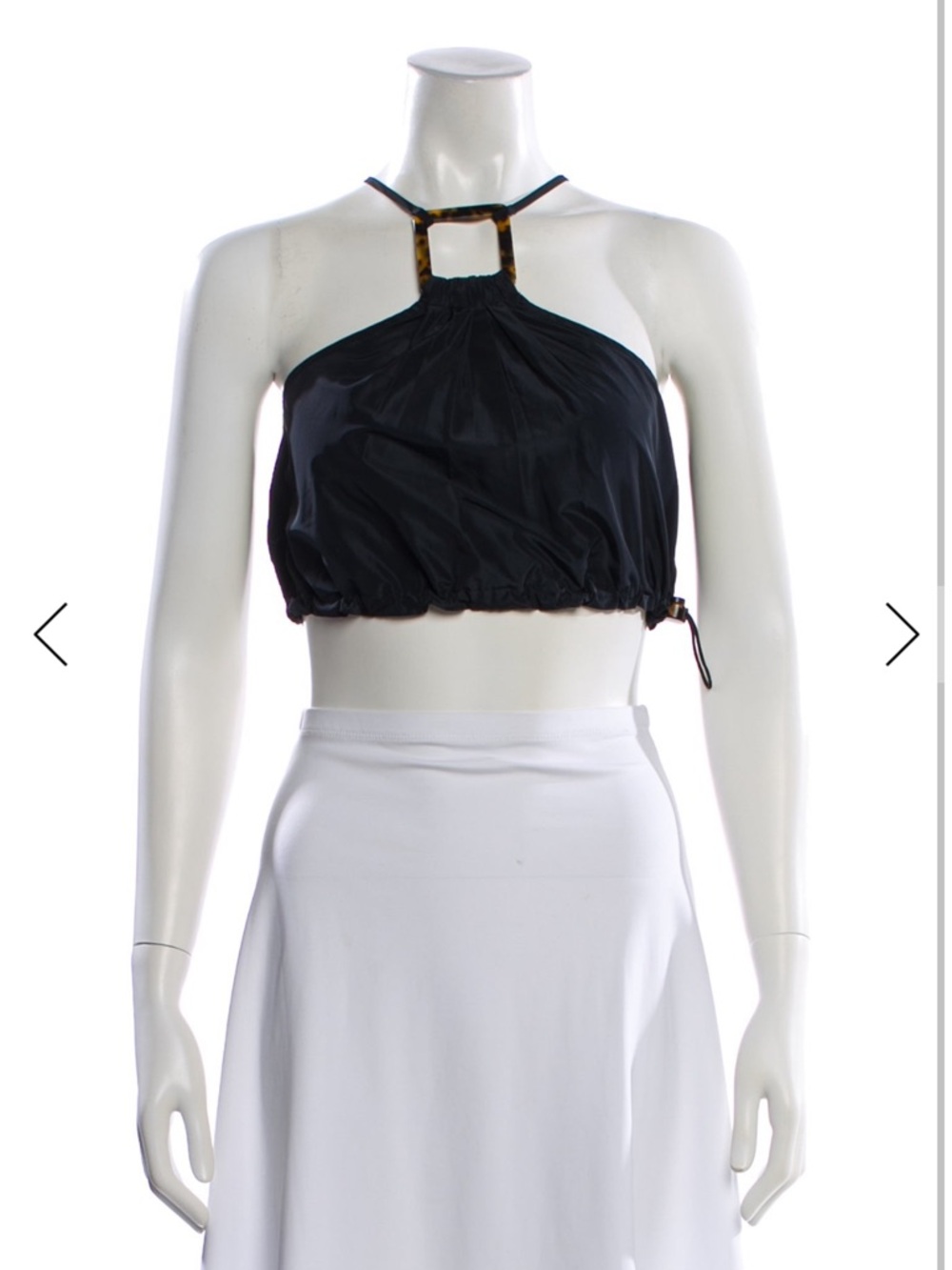 STAUD Black Halter Crop Top with Tortoiseshell Accent